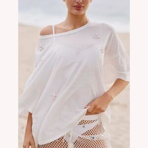 Anthropologie Celandine Shells for Days Embellished T-Shirt Top White L 283923